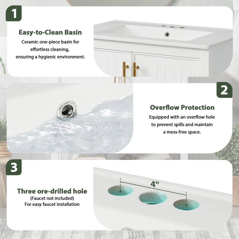 30'' Bathroom Vanity Combo with Ceramic Sink, Freestanding Bathroom Vanity Cabinet with 2 Soft Close Doors and Versatile Storage