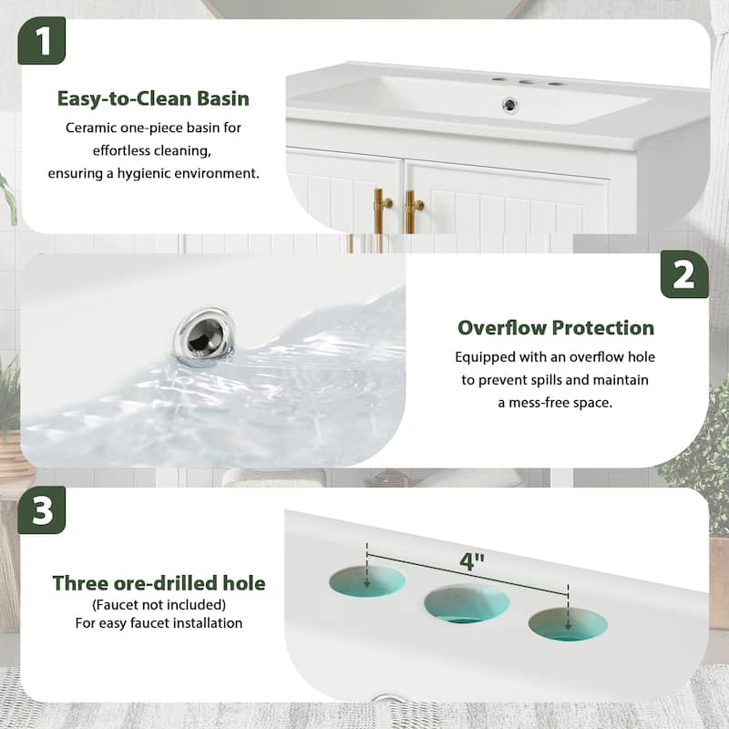 30-Inch Bathroom Vanity with Ceramic Sink and Versatile Storage