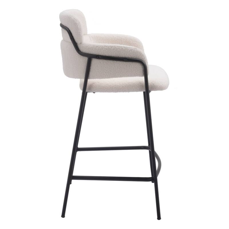HomeRoots Set of Two 26" Cream and Black Faux Shearling and Steel Counter Height Bar Chairs