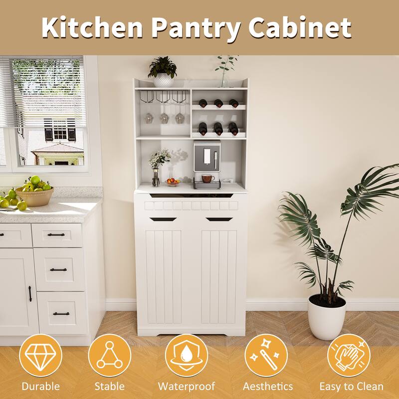 Anmytek White Pantry Cabinet Kitchen Storage Organizer with Wine Rack and Drawer