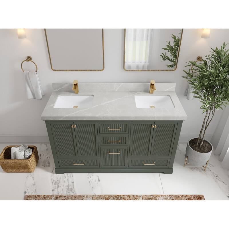 Willow Collections 60 in. W x 22 in. D Alys Double Sink Bathroom Vanity with Countertop - 2"Pearl Gray - Pewter Green