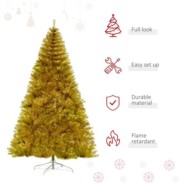HOMCOM 6' Tall Unlit Full Fir Artificial Christmas Tree with Realistic Branches, Gold