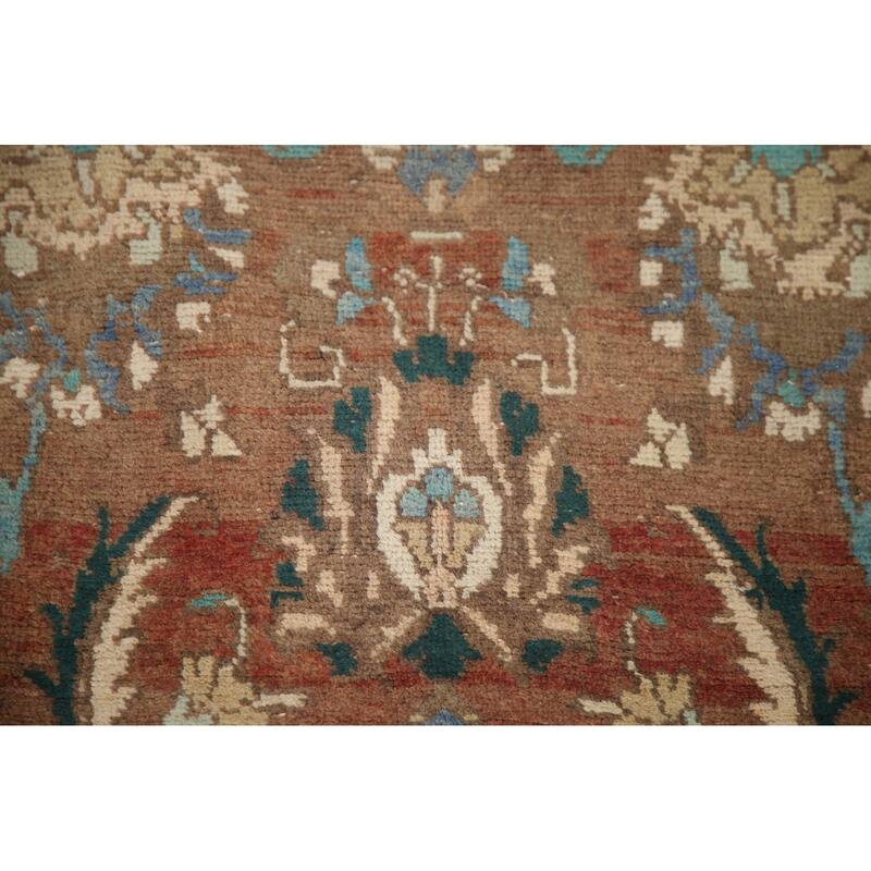 Hand Knotted Oriental 100% Wool Carpet Traditional Floral Brown Mashad Area Rug - 12' 1'' X 8' 10''