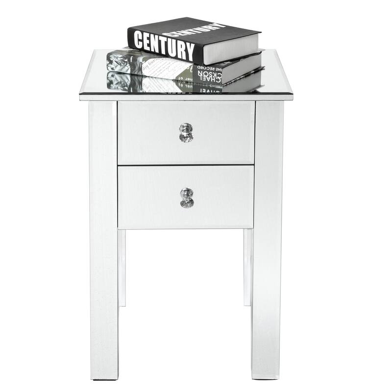 Modern Mirrored 2-Drawers Nightstand Bedside Table Silver - Silver