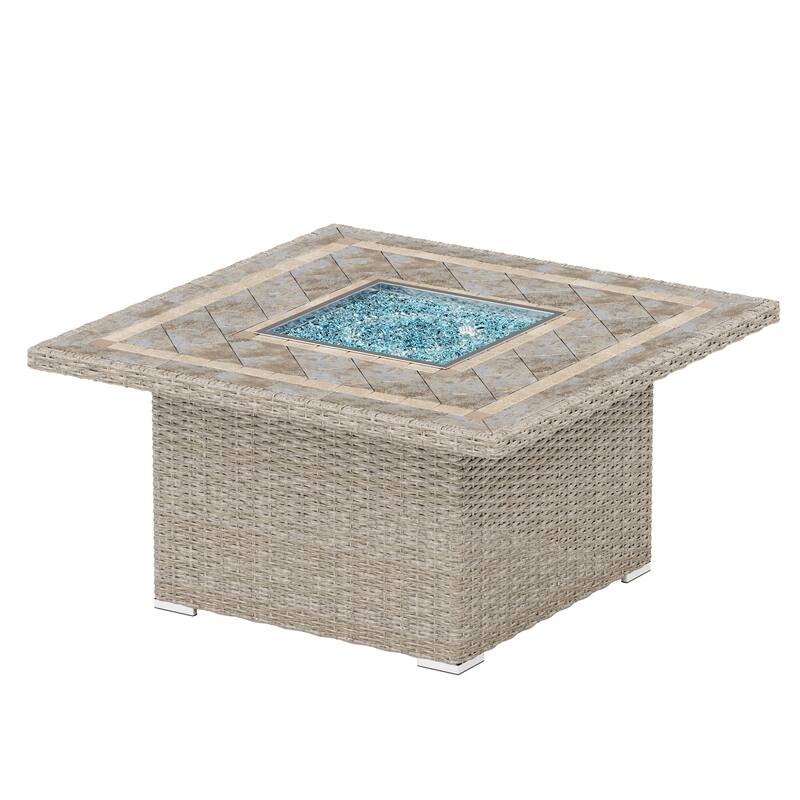 Corvus Duff 1-piece Square Wicker Patio Fire Pit Table with Ceramic Tile Top and Lid - Grey