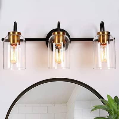 Black Gold Vanity Light 3-Light Modern Bathroom Wall Sconce with Clear Glass - 21" L x 6.5" W x 9" H