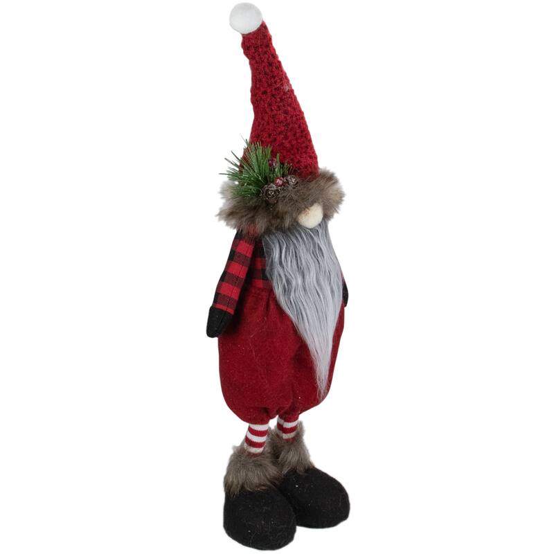 Standing Buffalo Plaid Gnome with Berry Pine Christmas Figure - 17"