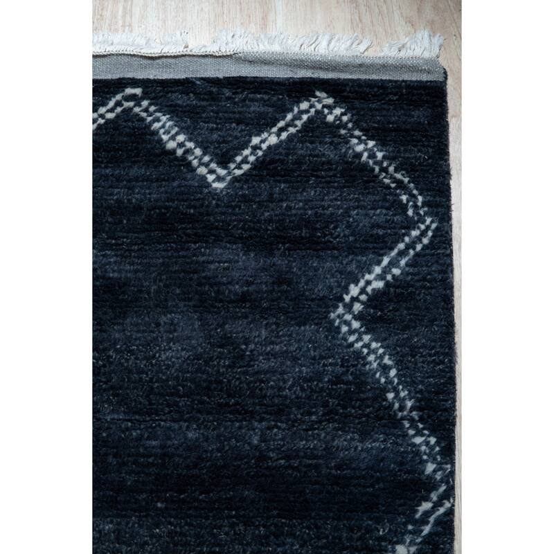 Charcoal Hand Knotted Wool Berber Moroccan Rug, 10' x 14', soft stylish area rug - L