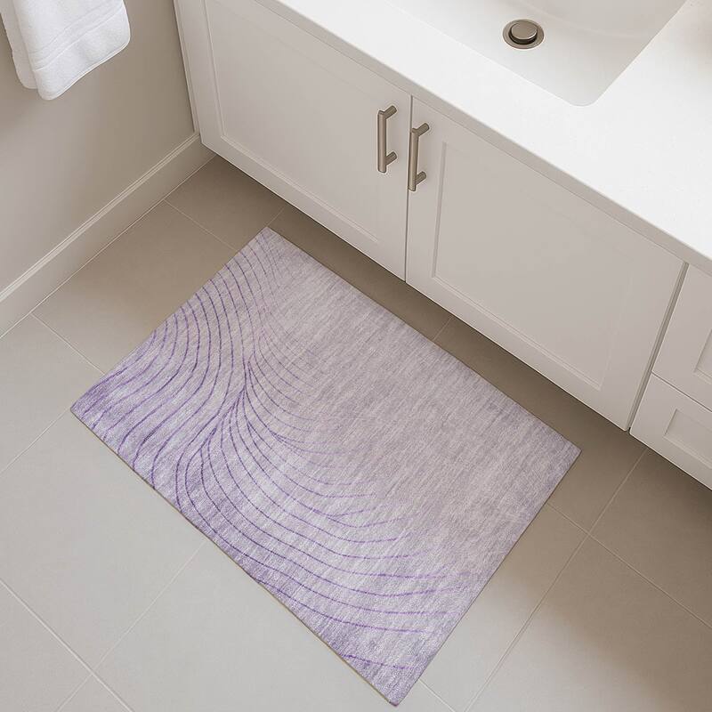 Premium Washable Super Soft Modern Wave Mayfield Rug - Lavender - 1'8" x 2'6"