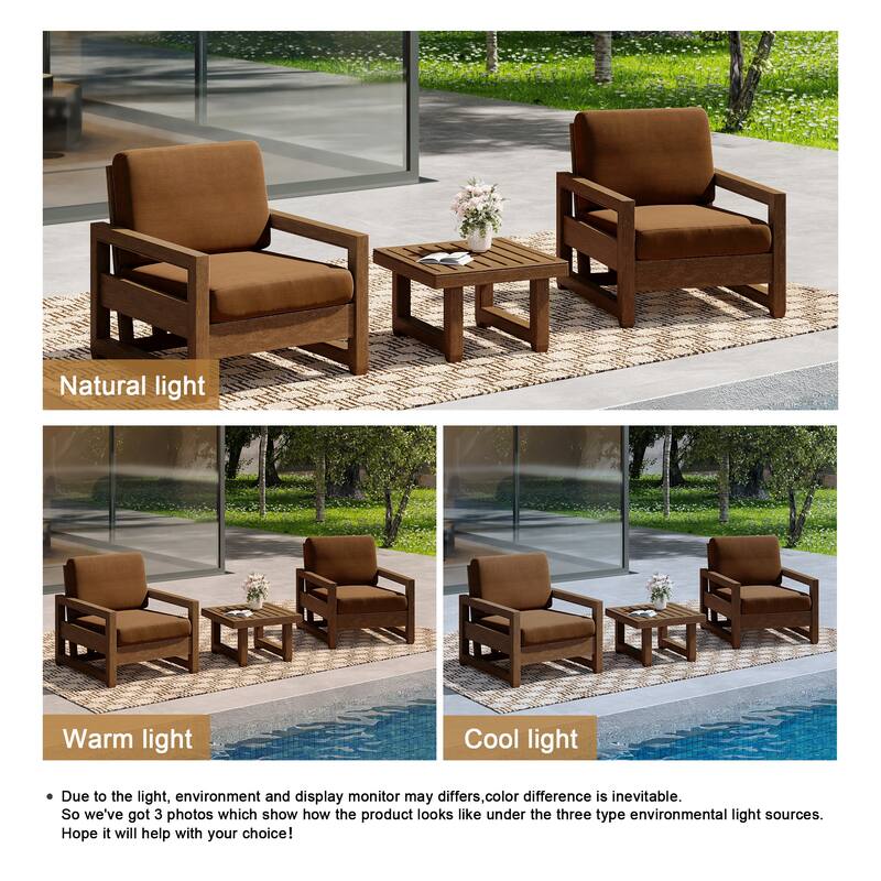 3-Piece Teak Wood Chair Outdoor Patio Conversation Set with Table