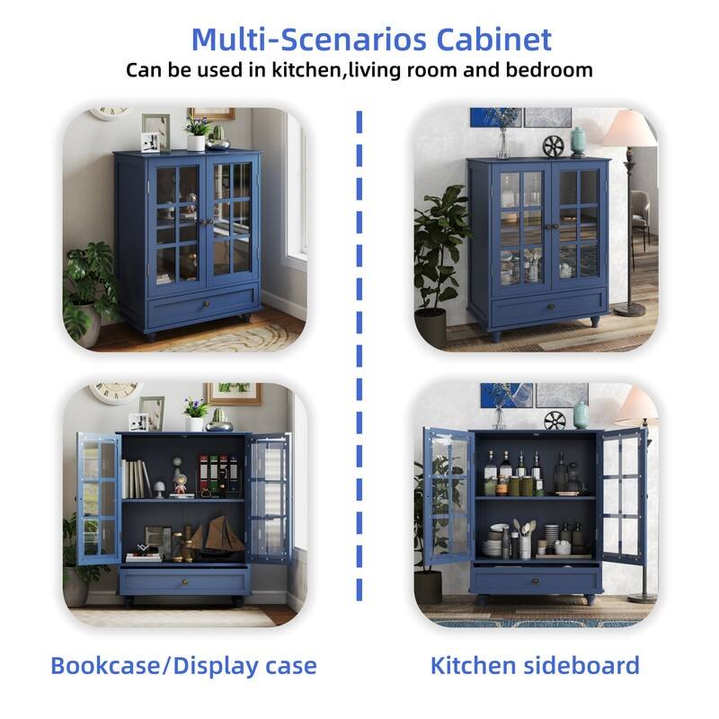 Modern Buffet Cabinet with Adjustable Shelves and Display Glass Doors for Versatile Living Room Storage
