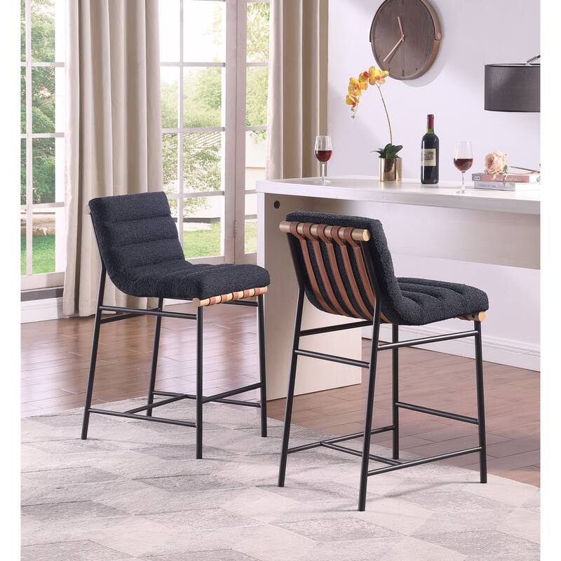 Lahni 17.75" Black Boucle Fabric Counter Height Chair in Black