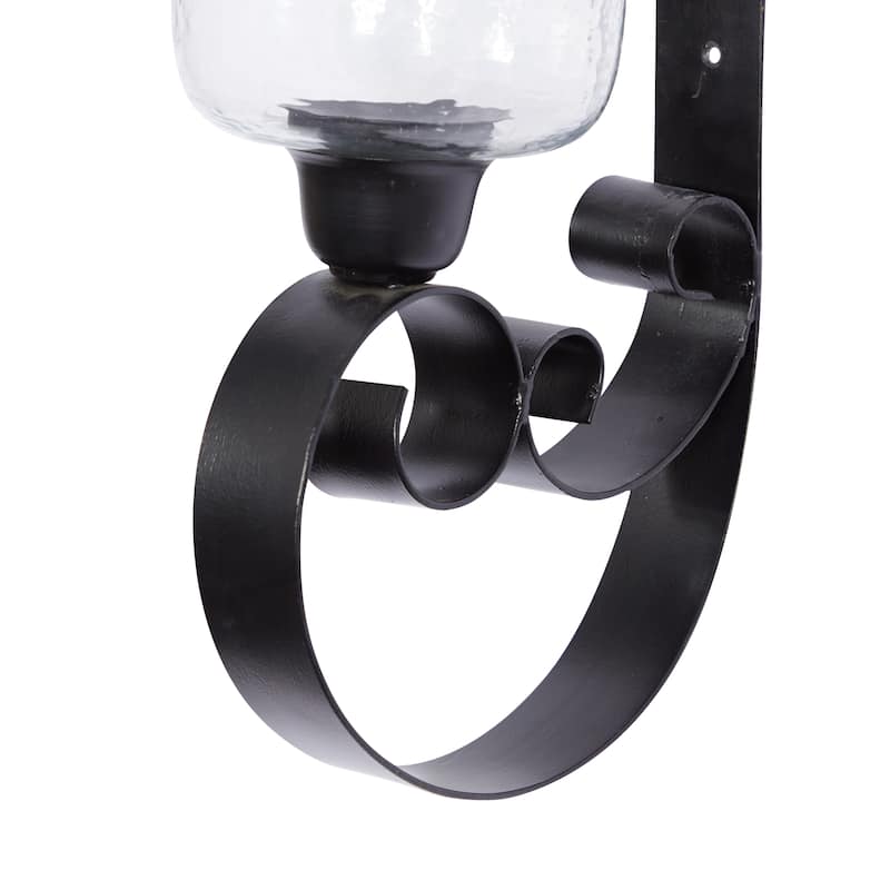 Metal Scroll Handmade Pillar Wall Sconce - Black - Roche River Decor - 7"W x 10"L x 21"H