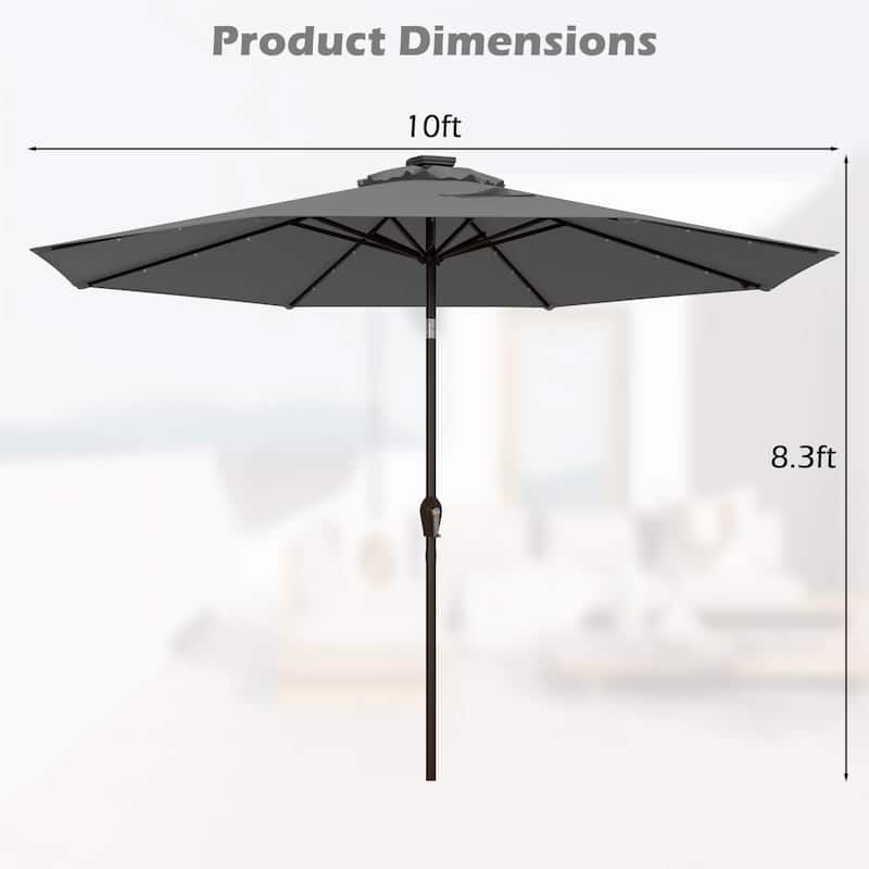 Gymax 10FT Solar Umbrella LED Market Steel Tilt w/ Crank Patio