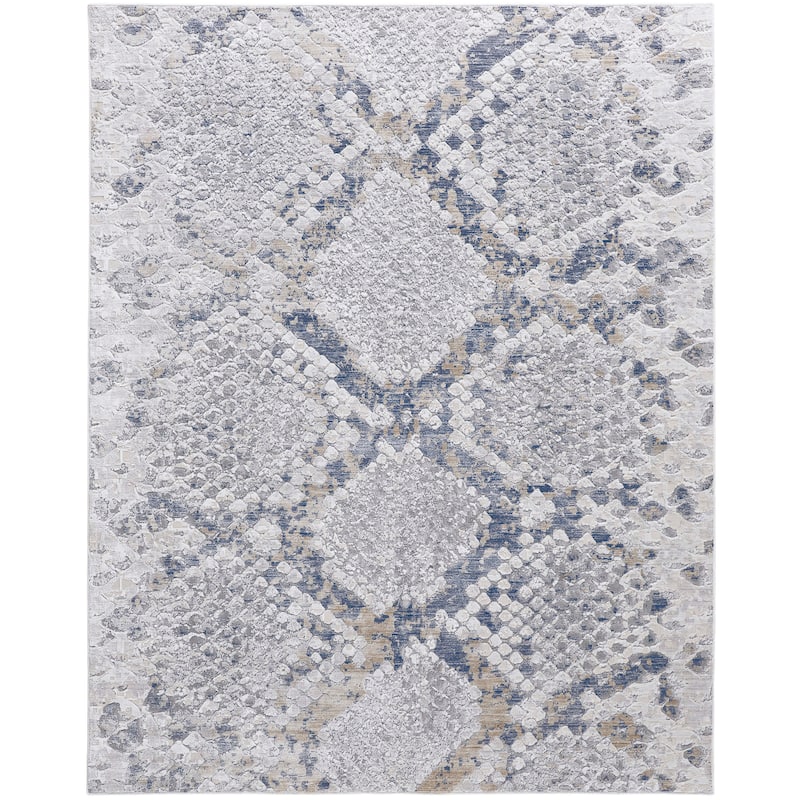 Grand Bazaar Corben Machine Made Trellis & Lattice Transitional Area Rug - 5' x 7'10" - Silver/Gray/Blue