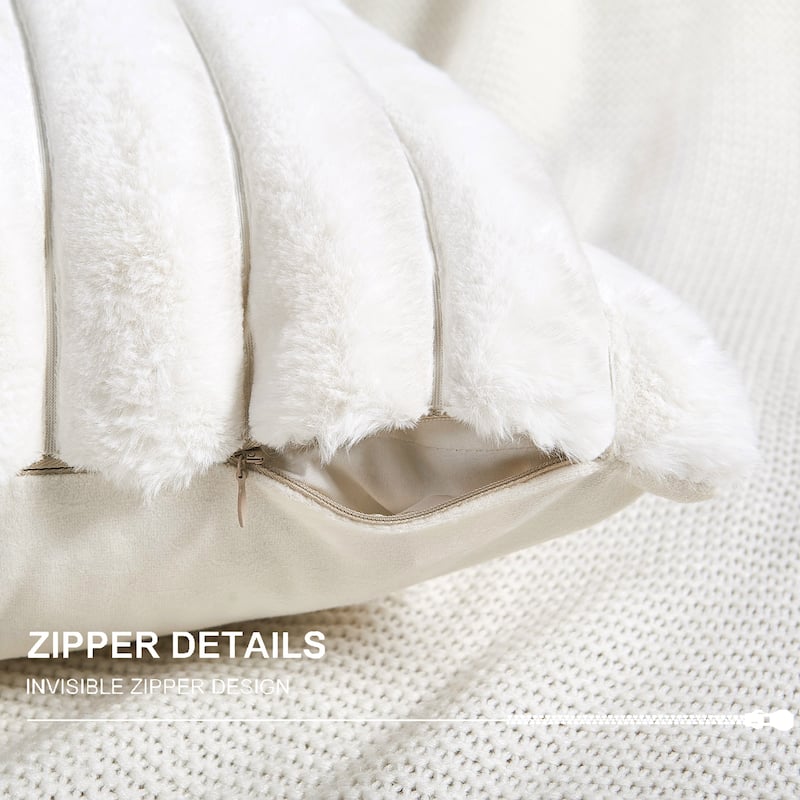 Fuzzy Striped FauxFur Pillow Shell Soft Cushion Covers for Sofa
