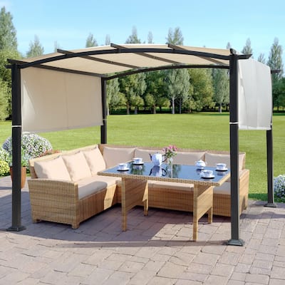 Cozywor 10 ft. x 10 ft. Steel Arched Pergola with Beige Shade Canopy