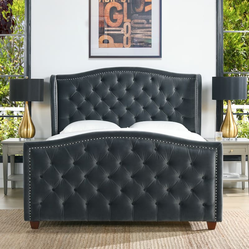 Athens Upholstered Nailhead Tufted Wingback Panel Bed