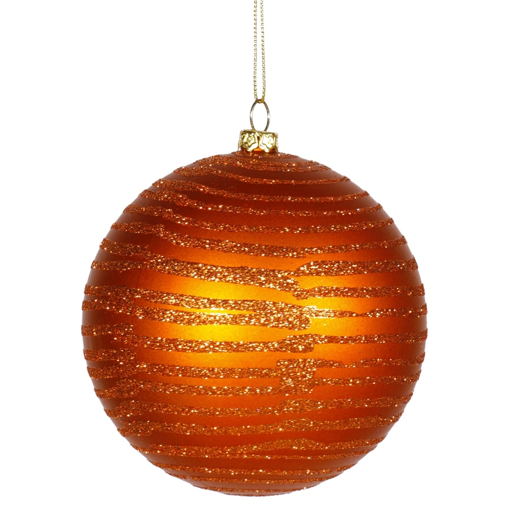 Shop Glitter Striped Burnt Orange Shatterproof Christmas Ball