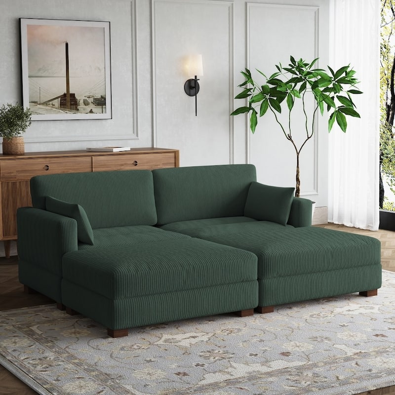 Modern Corduroy Modular Couch Sectional Sofa With Pillows