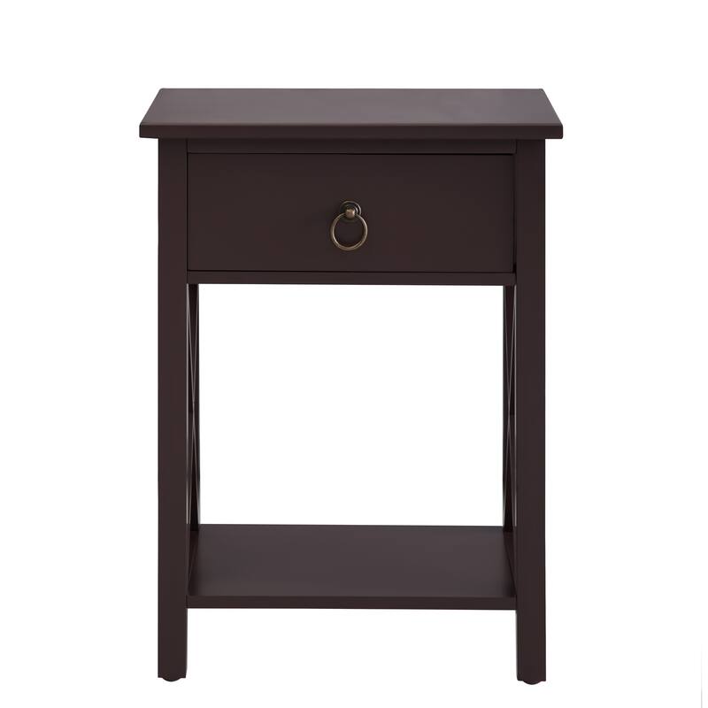 Space-Saving Wooden Side Table with Storage Drawer and Spacious Compartment