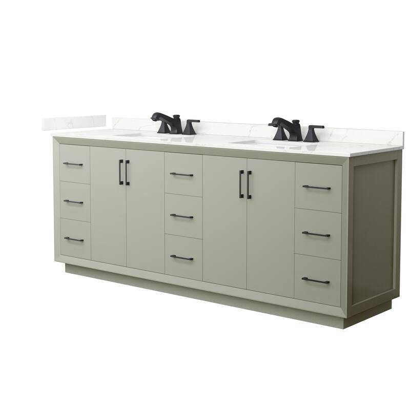 Wyndham Collection WCF414184D-QTZ-US3MXX Strada 84" Free Standing - Light Green / Giotto Quartz Top / Matte Black