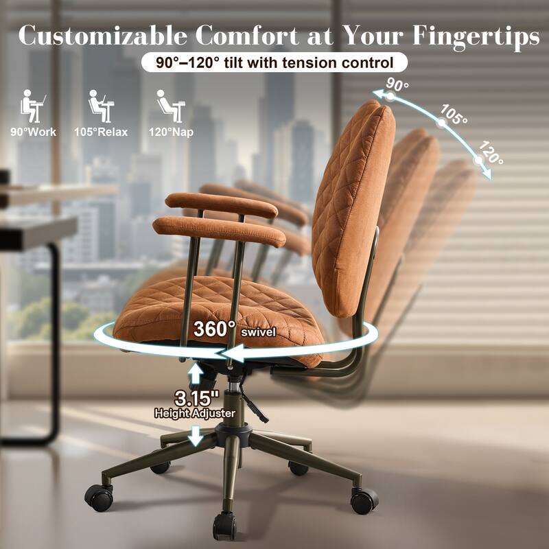 HOOOWOOO Mid-Century Leather Ergonomic Office Chair Adjustable Swivel Task Chair