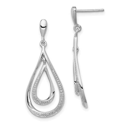 Curata 925 Sterling Silver Polished Rhodium Plated Diamond Post Long Drop Dangle Earrings - 34x13mm Wide