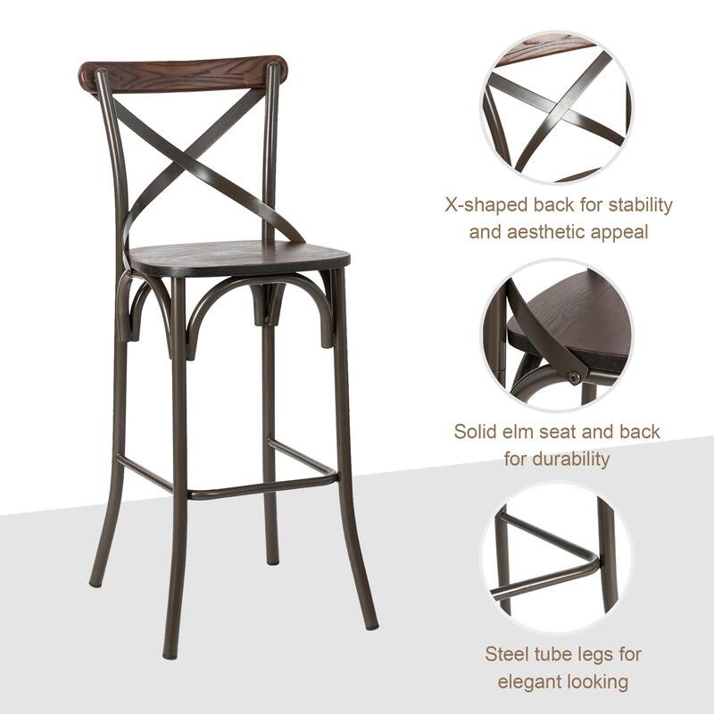 Glitzhome Industrial Rustic High Bar Stools with Wood Seat