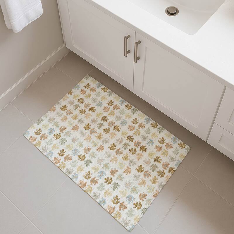 Machine Washable Indoor/ Outdoor Modern Frogs Chantille Rug
