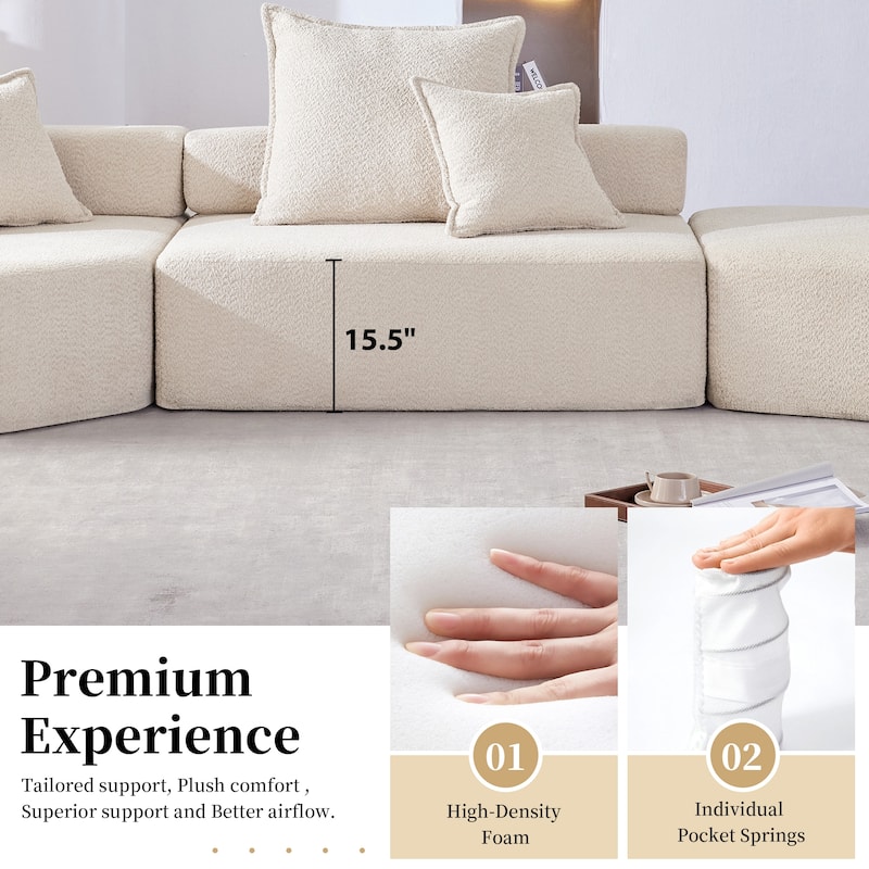 156" Boucle Modular Floor Sectional Sofa, 6 Pillows