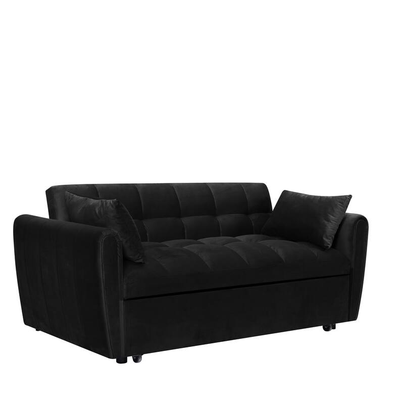 64.96" Velvet 3-in-1 Convertible Sofa Bed with Adjustable Back, Storage Pocket, and 500lb Weight Capacity
