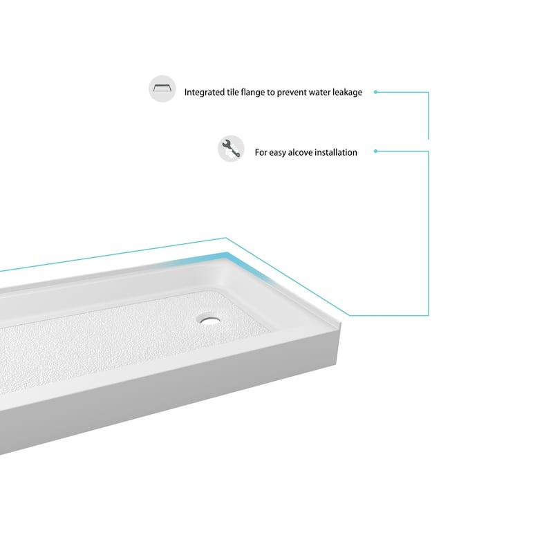 Indigo Home 60x32 inch Single Threshold Shower Tray Right Drain in White