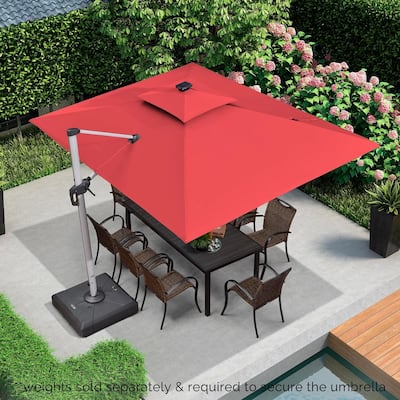 PURPLE LEAF 9 x 12 ft Double Top LED Rectangle Patio Cantilever Umbrella with Base
