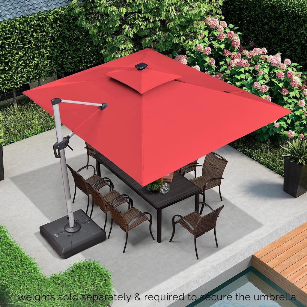PURPLE LEAF 9 x 12 ft Double Top LED Rectangle Patio Cantilever Umbrella with Base