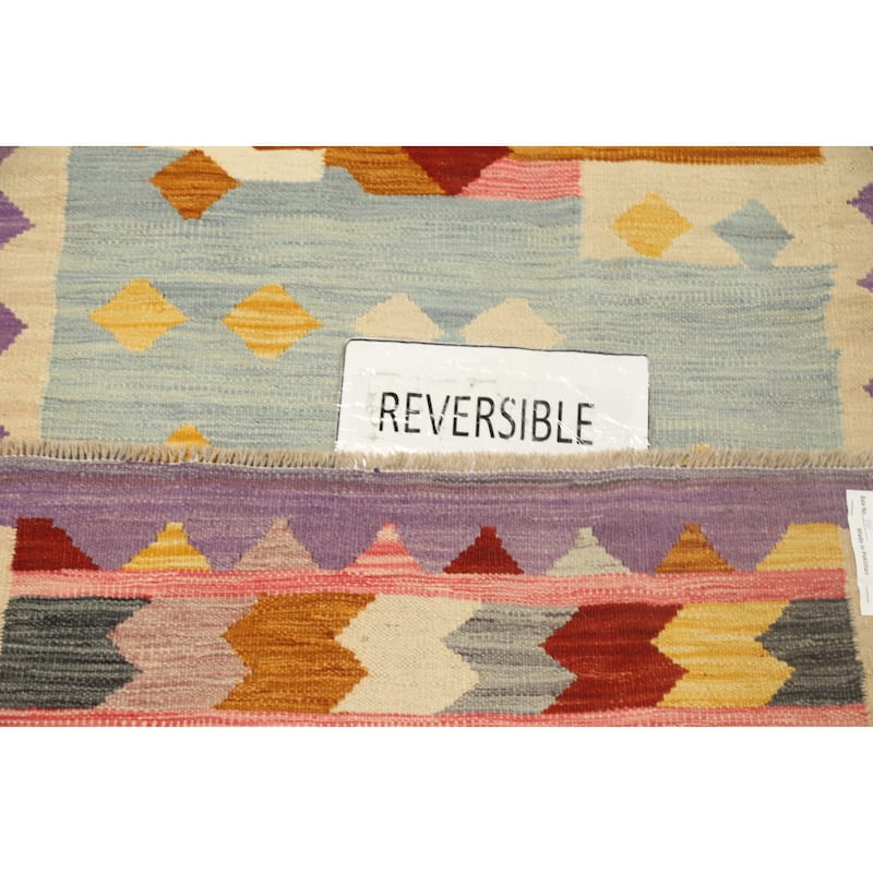 Hand Woven Oriental 100% Wool Carpet Southwestern Tribal Multi-Colored Kilim Runner Rug - 9' 8'' X 2' 7''