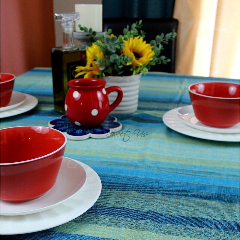 Striped Light weight Cotton Tablecloth Rectangle Red Blue Green