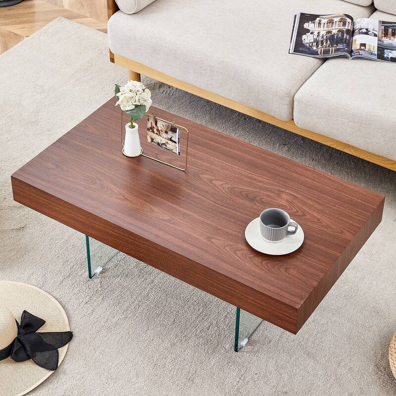 Colored Mdf Coffee Table - Tempered Glass Legs.Density Board Sticker,Reinforced Glass Legs