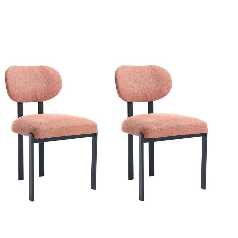 HomeRoots Set of Two Salmon and Black Chenille And Metal Partially Open Back Dining Side Chairs