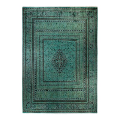 Overton Hand Knotted Wool Vintage Inspired Modern Contemporary Overdyed Green Area Rug - 10' 1" x 14' 2"