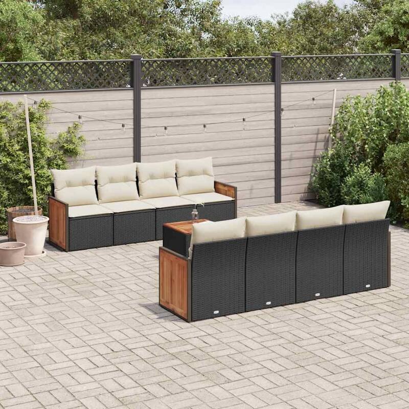vidaXL Garden Sofa Set Black, Cream White PE rattan Large Modular - 21.7 x 21.7 x 14.6 in