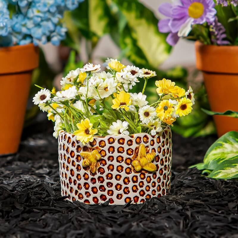 6" Ceramic Honeycomb Crackled Planter