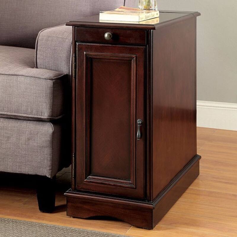 Transitional Side Table With USB, Cherry - 24 H x 12 W x 24 L Inches - Cherry