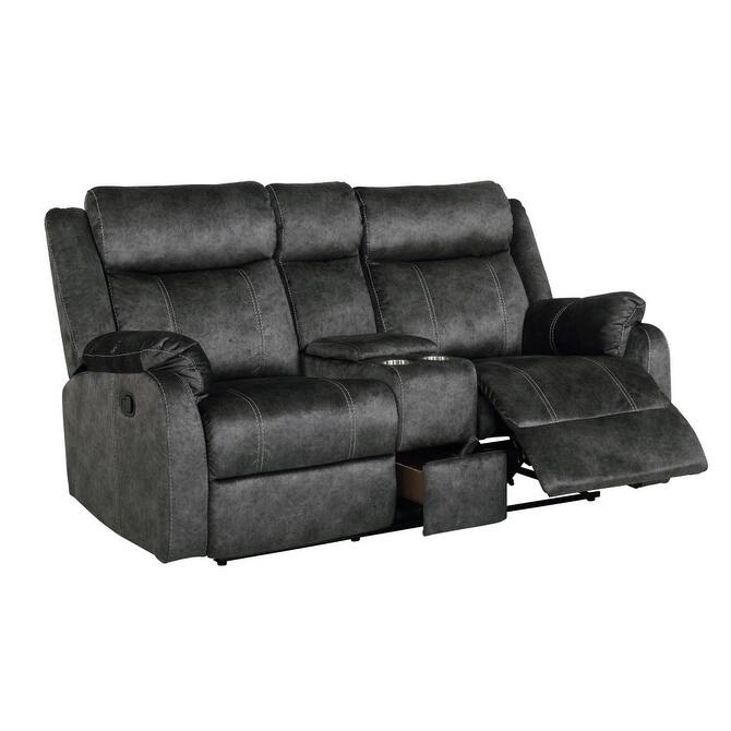 HomeRoots 70" Dark Gray Microfiber Manual Reclining Loveseat With Storage - 70.07' X '40.94' X '37.01