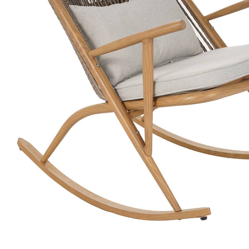 Christopher Knight Home - Calloway Outdoor Faux Rattan Contoured Rocking Chair Set with Lightweight Concrete Side Table