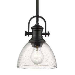 Yep by Golden Lighting Hines 1-light 7in Pendant in Matte Black and Seeded Glass