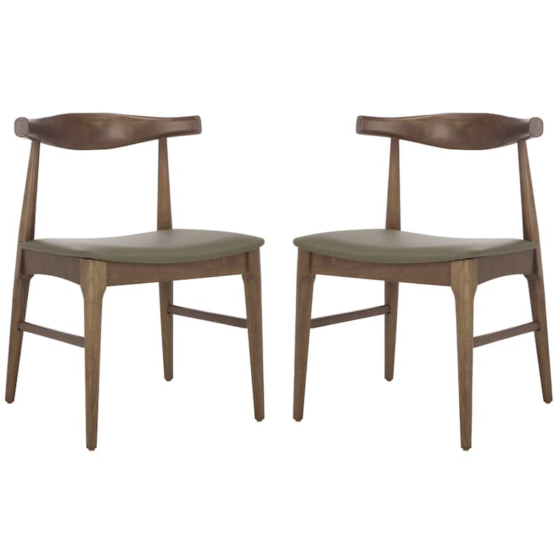 SAFAVIEH HOME Elbow Dining Chair (Set of 2) - 21"W x 19"D x 30"H - Olive/Walnut