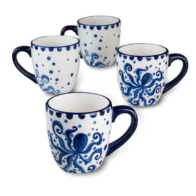 Euro Ceramica Octopus 4 Piece Mugs Set - 15 OZ