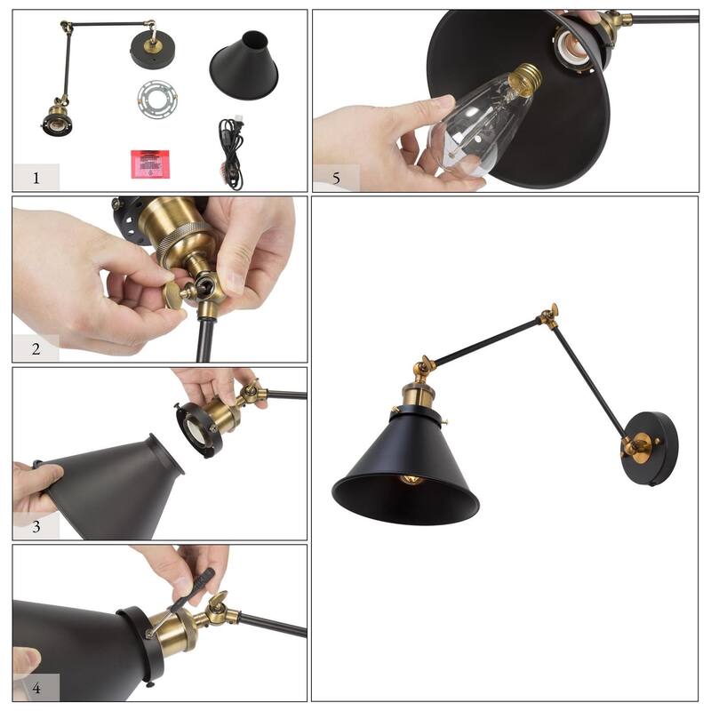 Carbon Loft Modern Black Gold Swing Arm Lights Wall Sconces for Bedroom
