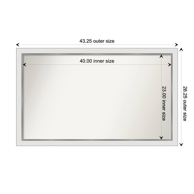 Eva White Silver Narrow Framed Non-Beveled Custom Wall Mirror, Bathroom Vanity Mirror - Outer Size: 43.25 x 26.25